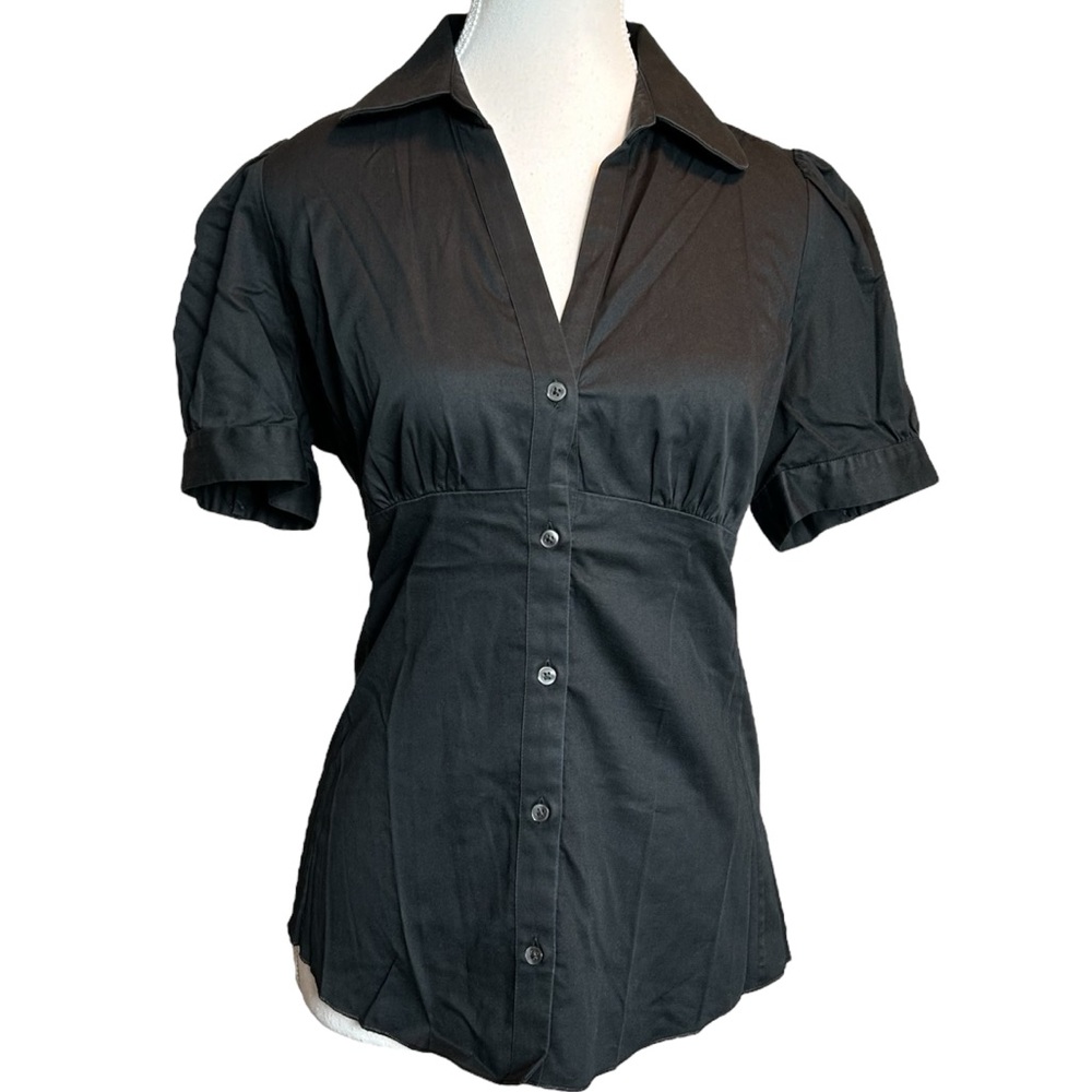 vintage button up collared top y2k puff sleeve blouse